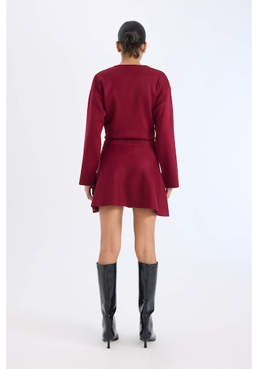 DeFacto A Form Volanlı Triko Mini Etek E5564AX24CWBR467 Bordo