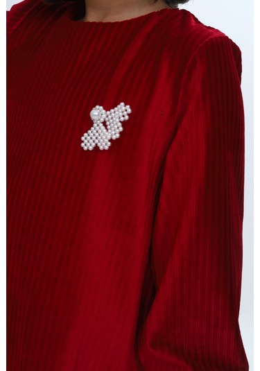 Toontoy Kız Çocuk Kadife Fırfır Detaylı Elbise Kırmızı