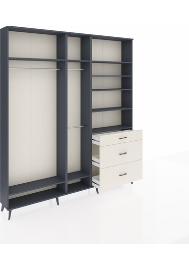 Arges Dolap 9 Raflı 3 Çekmeceli 3 Askılı 220x30x243 Antrasit-antrasit/aytaşı Antrasıt/aytası