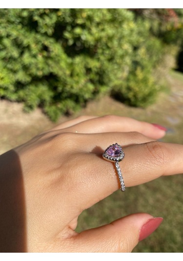 Pembe Kalpli Taşlı Kadın Zarif Yüzük Sevgiliye Hediye