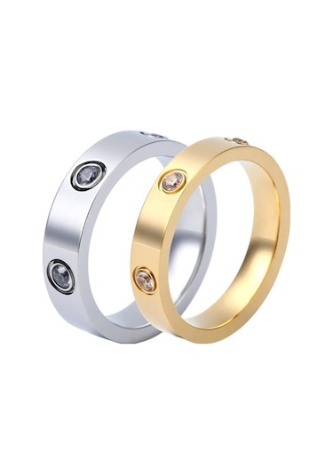Altın Titanyum Çelik Çift Yüzük Moda Gül Altın Paslanmaz Çelik Erkekler Ve Kadınlar İçin Altı Yapay Elmas Yüzük Hediye Erkek-10