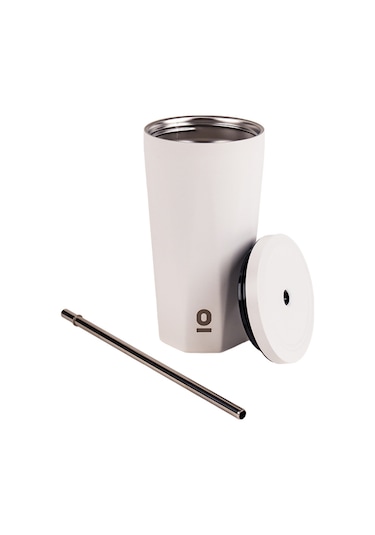 Paslanmaz Çelik Beyaz Pipetli Mug Termos 500 ML No:81