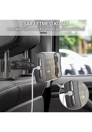 Polham 4.7 İnch Ve 12.9 İnch Uyumlu Araç Arka Koltuk İçin Telefon Ve Tablet Tutucu, 360 Derece Dönebilen Tablet Tutucu