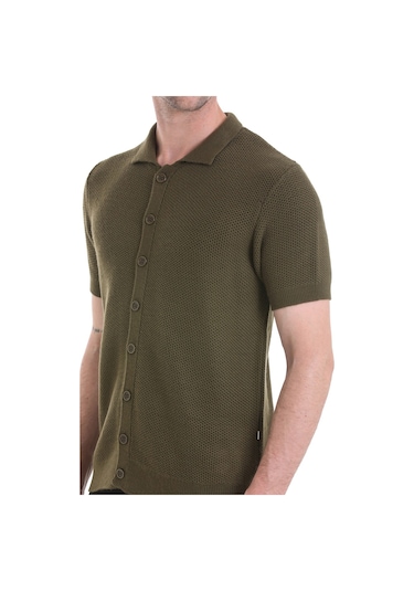 Hatemoğlu Regular Fit Düz Düğmeli Kısa Kollu Triko Hırka 34162024c001 022 - Haki