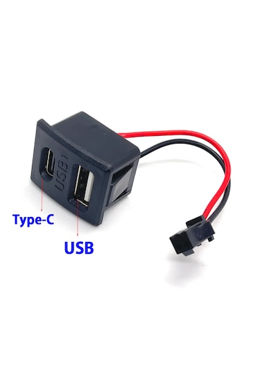 Type-c / Usb A Dişi Soket Kavisli 2 Pin 10cm Kablo Jst Çift Usb