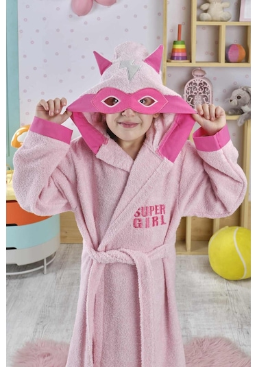 Formeya Kapşonlu Çocuk Bornoz %100 Pamuk Su Emici Pembe Hero Pembe