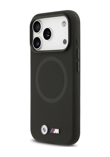 İphone 17 Pro Max Uyumlu Kılıf Bmw Lisanslı M-safeli Metal Logolu Delikli M Dizayn Deri Kapak Siyah Siyah