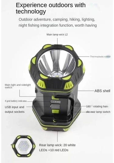 F-262 Yeni Güçlü Çift Taraflı Taşınabilir Spot Ve Işıldak Usb Powerbank Şarjlı Fener Çok Renkli