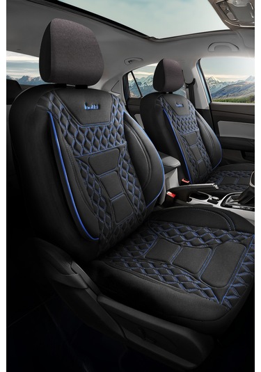 Siyah - Mavi Buttı Speedy Serisi Premium Oto Koltuk Kılıfı Ortopedik Destekli, Ön Arka Tam Set, Aırbag Uyumlu