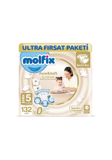 Molfix Pure&Soft Bebek Bezi 5 Numara Junior Ultra Fırsat Paketi 132 Adet