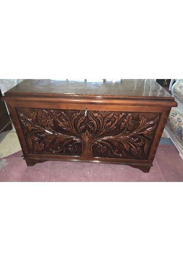 Ankara Mobilya Ahşap Kayın El Oymalı Kilitli Parlak Çeyiz Sandığı