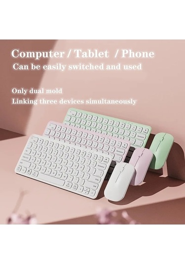 Rogfer B087 2.4g Taşınabilir 78 Tuşlu Çift Modlu Kablosuz Bluetooth Klavye Ve Fare, Stil: Klavye Pembe - Pembe Optik