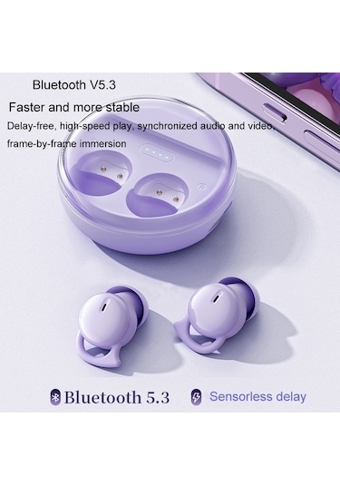 Q26 Bluetooth 5.3 Uyku Mini Kablosuz Bluetooth Kulaklık Görünmez Rahat Gürültü Önleyici Kulaklık Mor