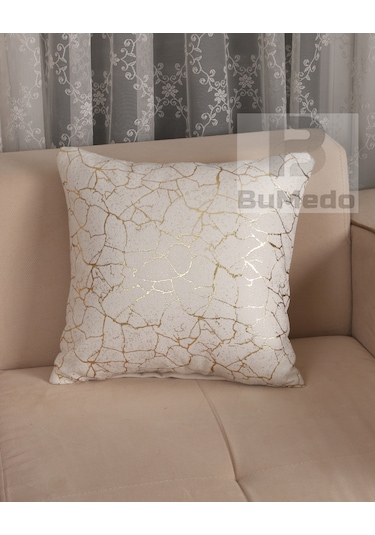 Soho Kumaş Altın Varak Desenli Dekoratif 4'lü Kırlent Yastık Kılıfı Seti - 42 X 42 Cm Krem