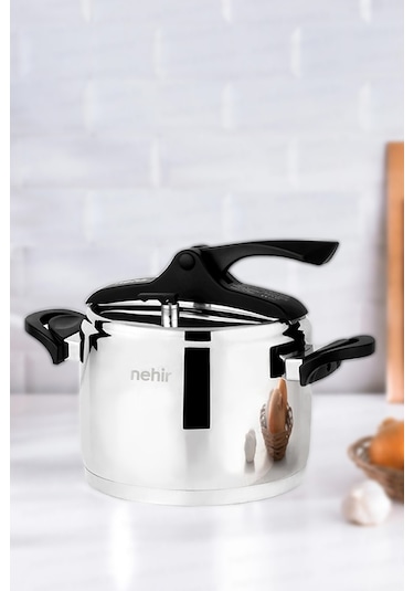 Nehir Silver Trend 8 Lt Düdüklü Tencere Paslanmaz Çelik Gümüş - Siyah