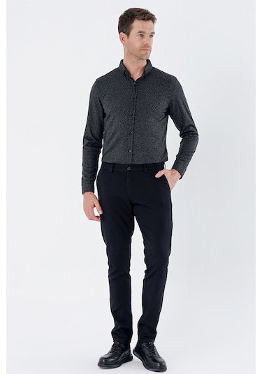 Siyah Desenli Armürlü Pamuklu Yan Cepli Slim Fit Dar Kesim Casual Pantolon 1003235120-siyah Siyah