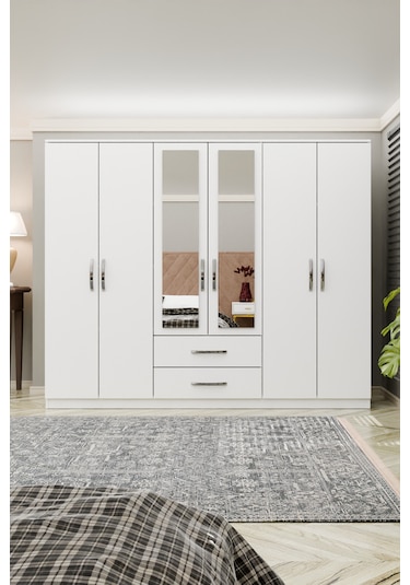 Metalia Gm 033 Delüx 6 Kapılı 2 Çekmeceli Aynalı Gardrop Dolap