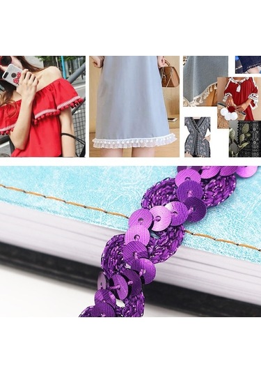 Rogfer Zp0003015 Dalga Şekli Payetler Dantel Kemer Dıy Giyim Aksesuarları, Uzunluk: 25m, Genişlik: 1.5cm Koyu Mor
