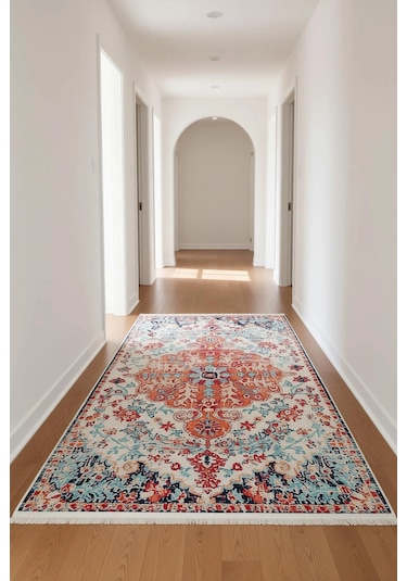 Blghome Dokuma Tabanlı Dijital Baskı Halı Blg3806 Kırmızı - Bej