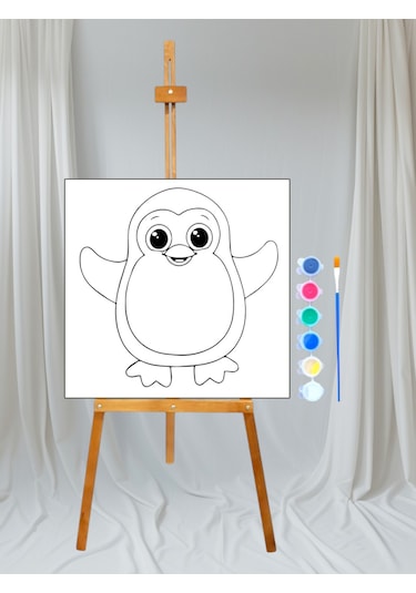 Sayılarla Penguen Tuval Boyama 25x35 Boya Seti Çocuk Hobi