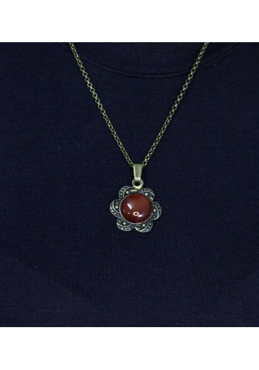 Doğal Taş Akik Doğal Taşlı Kadın Doğal Taş Otantik Kolye Euk18a Kırmızı