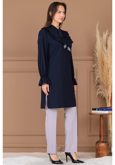 Asel Tunik Pantolon İkili Tesettür Takım Lacivert Lacivert