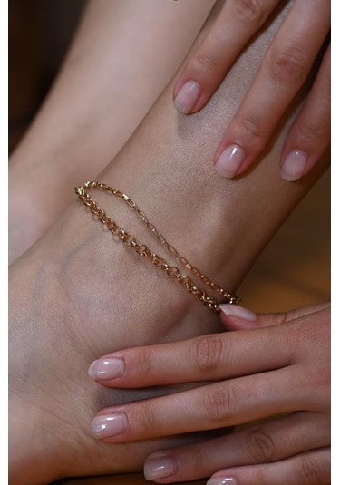 Tükkan Accessories Gold İkili Zincir Halhal-halhal96 Çok Renkli