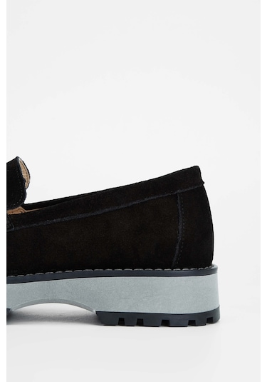 Tamer Tanca Kadın Hakiki Deri Siyah Süet Loafer Ayakkabı 902 3435 Bn Ayk Sk23/24 Sıyah Suet Siyah