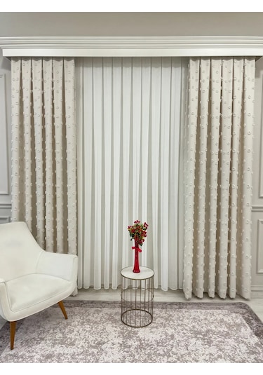 Brillant Carla Puffy Püsküllü Perde İstenilen Tüm Ölçülerde Ekru Ekru