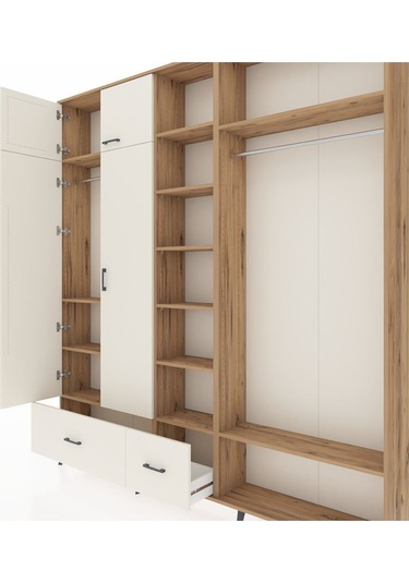 Arges Dolap 12 Raflı 2 Çekmeceli 2 Askılı 220x30x243 Çam-aytaşı/aytaşı Aytası/aytası