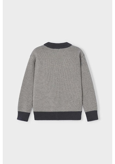 Erkek Çocuk Normal Kalıp Yün Karışımlı Dokulu Örgü Triko Kazak - Gri Charcoal Melange