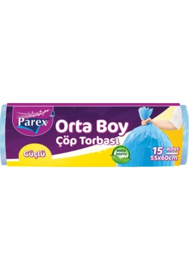 Parex Güçlü Orta Boy Çöp Torbası 15'li 55 x 60 CM
