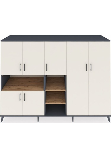 Kronos Dolap 13 Raflı 7 Kapaklı 220x59x163 Antrasit-aytaşı/çam Antrasit-aytaşı/çam