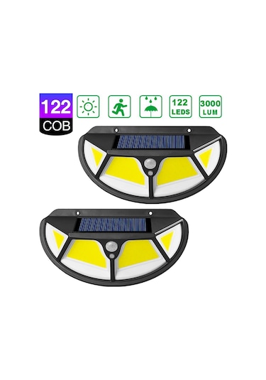 Technojet 2 Adet 122 Ledli Oval Cob Led Solar Güneş Enerjili  Bahç