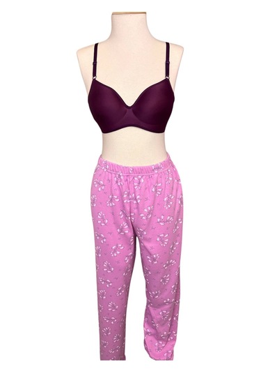 Büyük Beden Battal Pijama Takımı Desenli Uzun Kol Kışlık Kumaş Pembe
