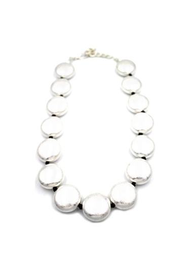 Mat Boncuk Kolye - Gümüş Çok Renkli