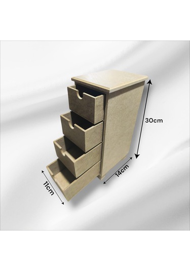 Ahşap Boyanabilir 4 Çekmeceli Takı-aksesuar Organizer Kutu