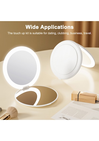Vkemall Taşınabilir 16 Led Büyütmeli Makyaj Aynası, Katlanabilir, Type-c Şarj Edilebilir, Doğal Işık Simülasyonu Beyaz