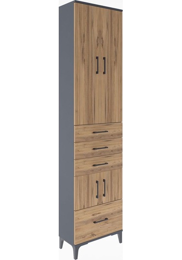 Arges Dolap 4 Raflı 4 Çekmeceli 4 Kapaklı 60x30x243 Antrasit-çam Antrasit