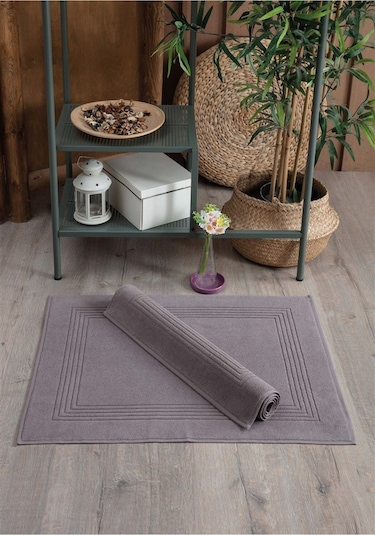 2'li Ayak Havlusu Seti-çerçeveli & %100 Pamuk Havlu Takımı Vizon