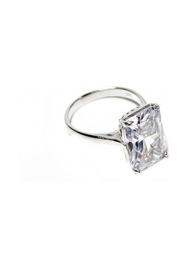 Gümüş Baget Beyaz Taşlı Kadın Yüzük