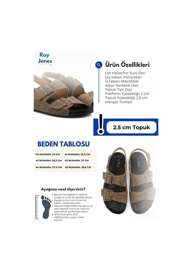 Roy Jones Barcelona Urban Sandals Rahat Yumuşak Tabanlı Erkek Sandalet Taba