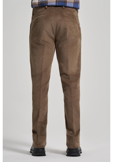 Koyu Bej Pamuklu Yandan Cepli Comfort Fit Kadife Pantolon 1003245160 KOYU BEJ