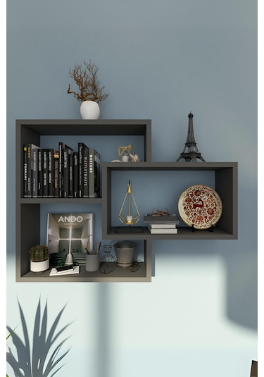 Sage Antrasit 3lü Modern Duvar Rafı