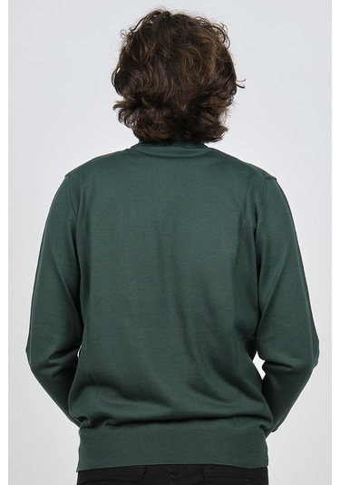 Pave Erkek Yarım Balıkçı Baklava Desenli Yün Kazak 4537220 Yeşil Yeşil