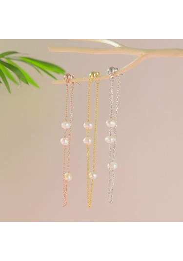 Queen Silver Jewelry 925 Ayar Gümüş. Örme İnci Sallantılı Küpe Altın