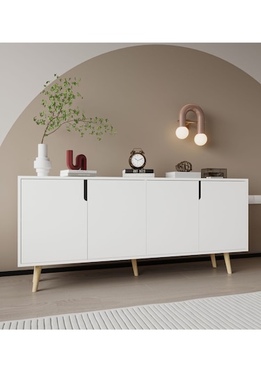 Latina Ahşap Ayaklı Modern Konsol 180 Cm Beyaz