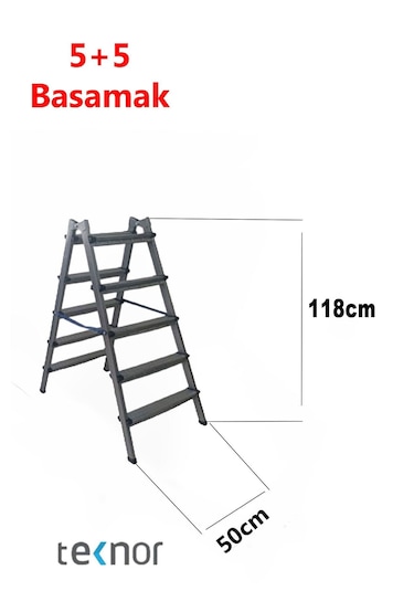 Çift Taraflı Dayanıklı 5+5 Metal Basamaklı Merdiven