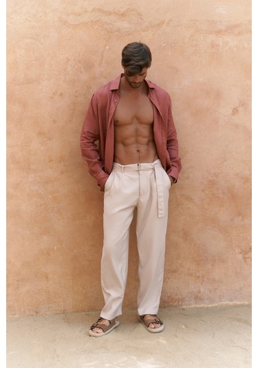 Mai Collection Lorenza Kemer Detay Bej Erkek Pantolon Bej