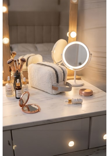 Fluffy Çift Fermuarlı Organizer Çanta Xl Gri